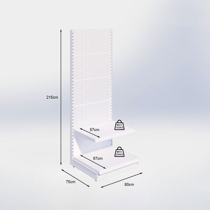 Wandstelling perforatie - H215 x B80 x D67 cm - 2 niveaus - Zwart