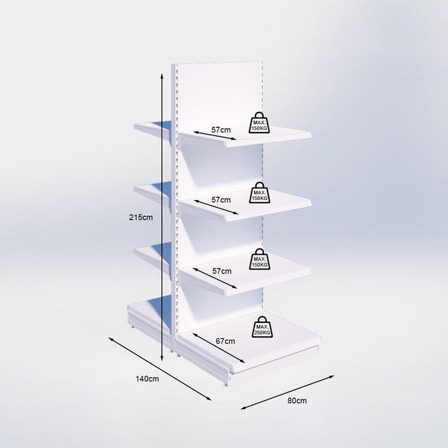 Middenstelling - H215 x B80 x D67 cm - 4 niveaus - Grijs