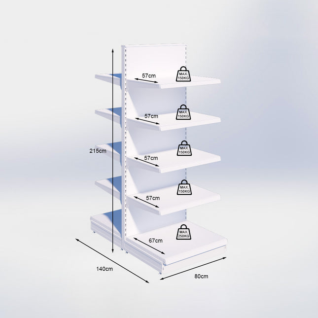 Middenstelling - H215 x B80 x D67 cm - 5 niveaus - Grijs