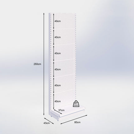 Wandstelling perforatie - H250 x B80 x D37 cm - 1 niveau - Grijs