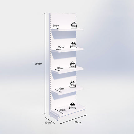 Wandstelling - H250 x B80 x D37 cm - 5 niveaus - Antraciet