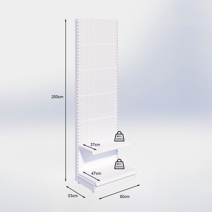 Wandstelling perforatie - H250 x B80 x D47 cm - 2 niveaus - Grijs