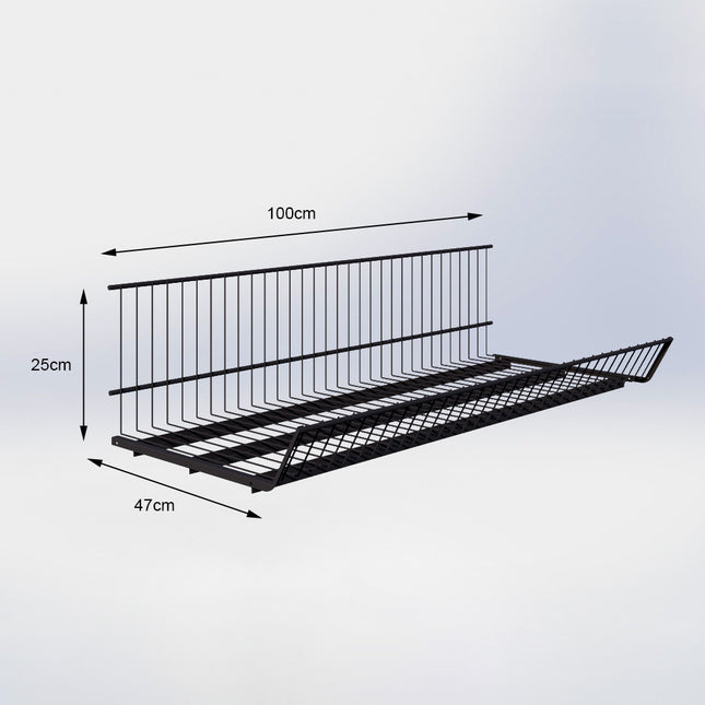 Draadplank Zwart (D x B) 47 cm x 100 cm met dragers (D) 47 cm