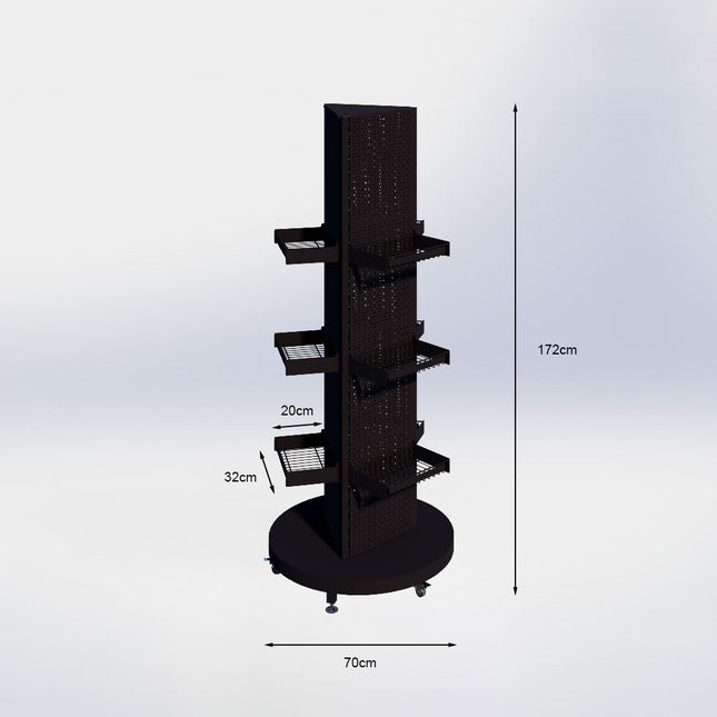 Draaitoren met legplank 3-zijdig - H172 x B70 cm - Zwart