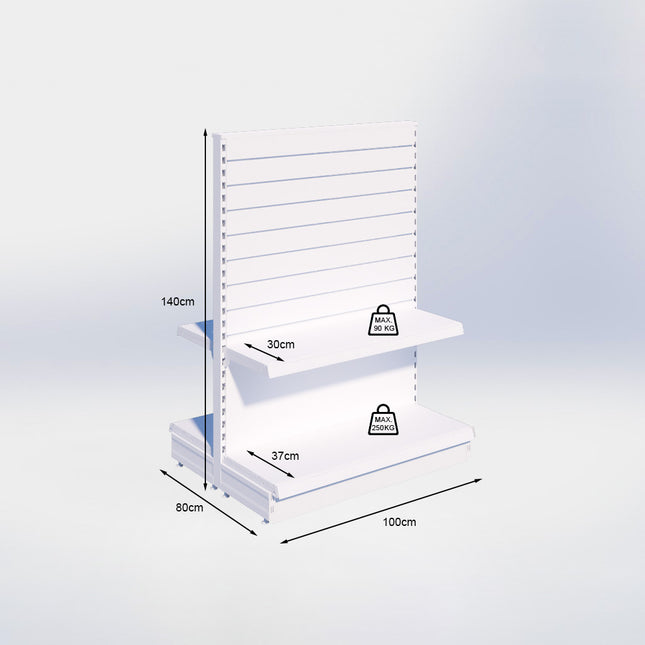Middenstelling slatwall - H140 x B100 x D37 cm - 2 niveaus - Antraciet