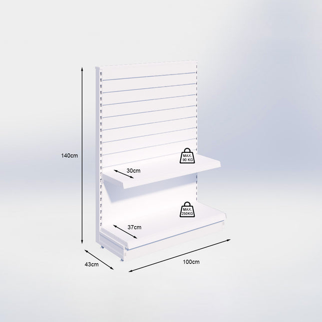 Kopstelling slatwall - H140 x B100 x D37 cm - 2 niveaus - Antraciet
