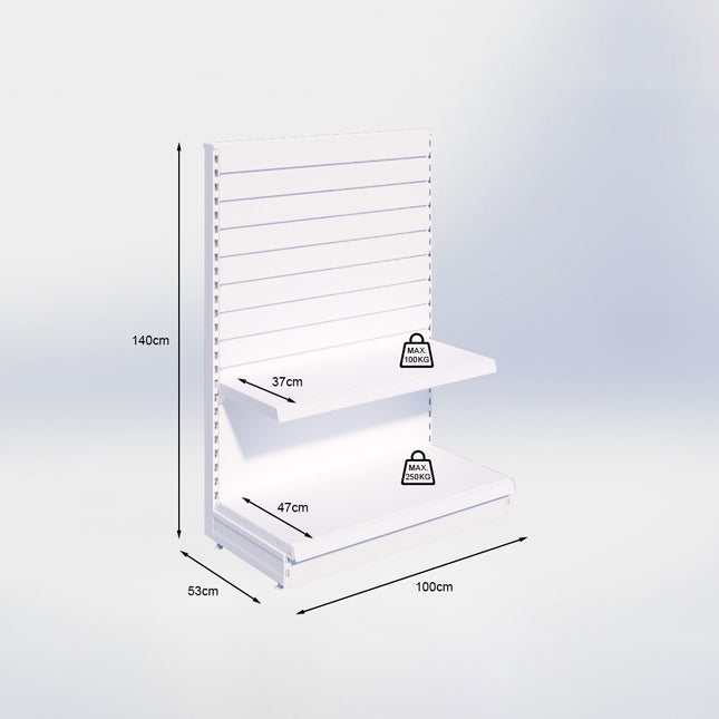 Kopstelling slatwall - H140 x B100 x D47 cm - 2 niveaus - Zwart