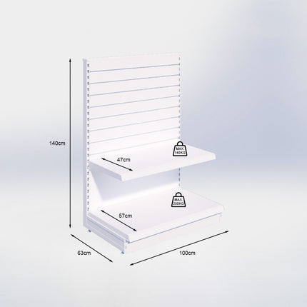Kopstelling slatwall - H140 x B100 x D57 cm - 2 niveaus - Grijs