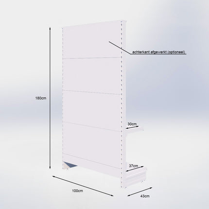 Kopstelling slatwall - H180 x B100 x D37 cm - 2 niveaus - Grijs