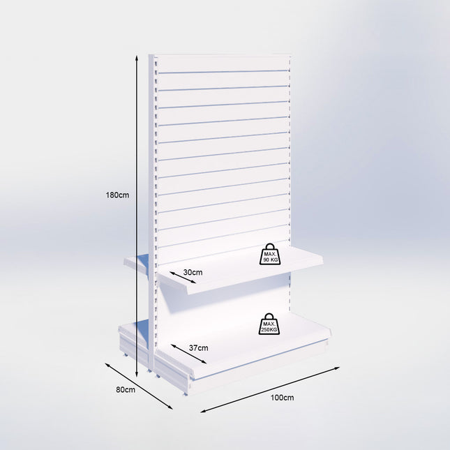 Middenstelling slatwall - H180 x B100 x D37 cm - 2 niveaus - Zwart