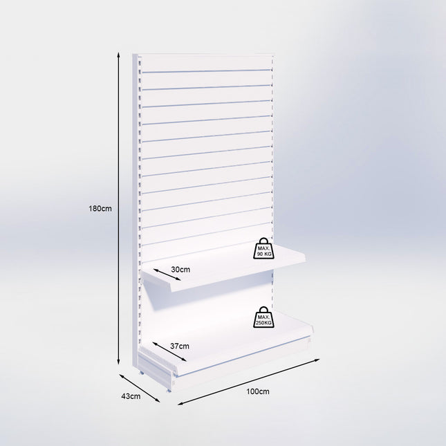 Kopstelling slatwall - H180 x B100 x D37 cm - 2 niveaus - Zwart