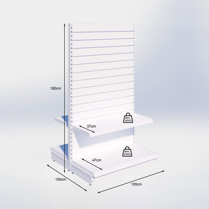 Middenstelling slatwall - H180 x B100 x D47 cm - 2 niveaus - Antraciet