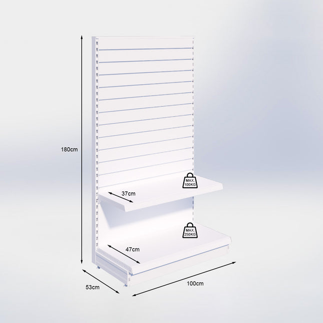 Kopstelling slatwall - H180 x B100 x D47 cm - 2 niveaus - Grijs