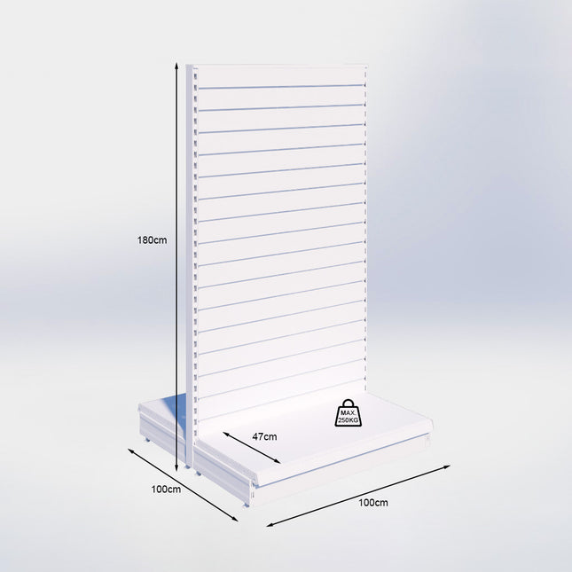 Middenstelling slatwall - H180 x B100 x D47 cm - 1 niveau - Grijs