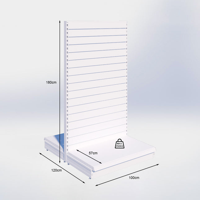 Middenstelling slatwall - H180 x B100 x D57 cm - 1 niveau - Grijs