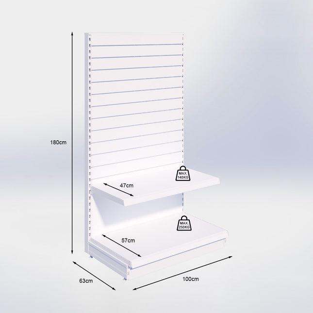 Kopstelling slatwall - H180 x B100 x D57 cm - 2 niveaus - Zwart