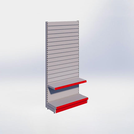 Wandstelling slatwall - H215 x B100 x D37 cm - 2 niveaus - Grijs