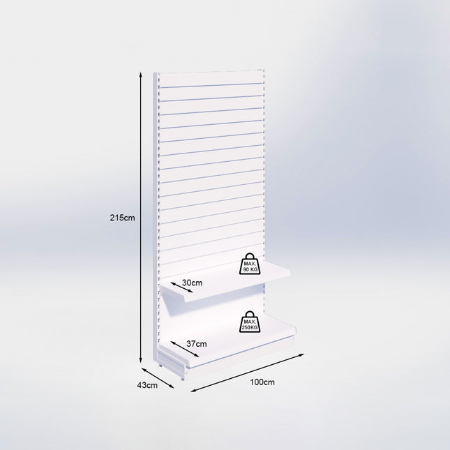 Wandstelling slatwall - H215 x B100 x D37 cm - 2 niveaus - Antraciet