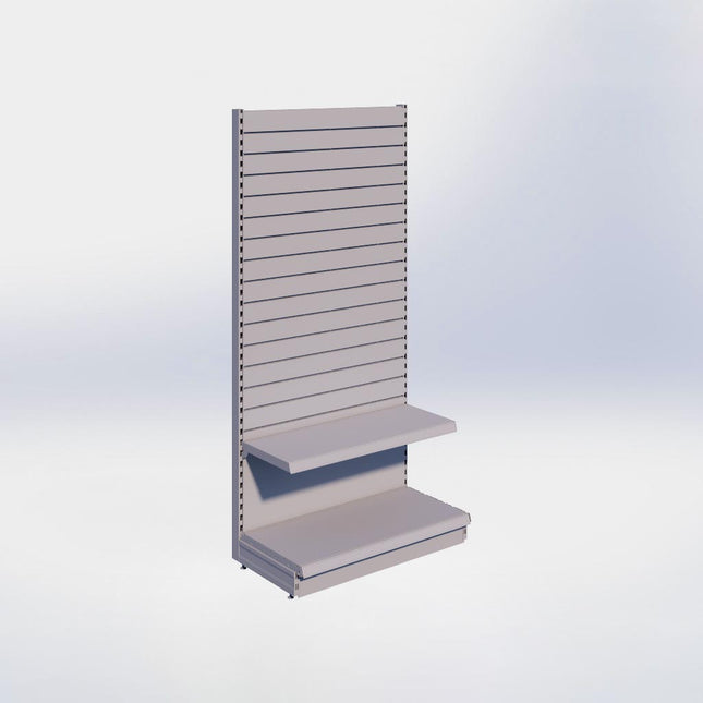 Wandstelling slatwall - H215 x B100 x D47 cm - 2 niveaus - Grijs