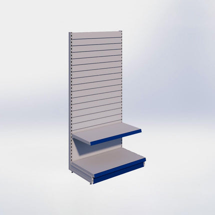 Wandstelling slatwall - H215 x B100 x D57 cm - 2 niveaus - Grijs