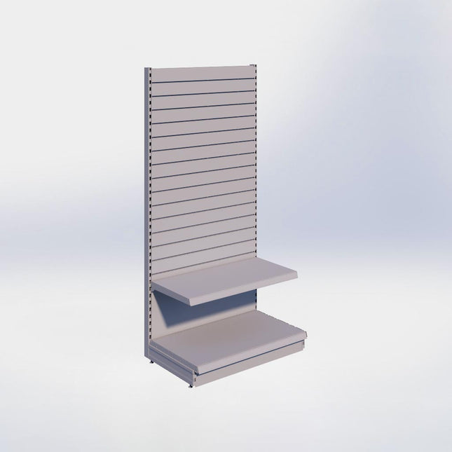 Wandstelling slatwall - H215 x B100 x D57 cm - 2 niveaus - Grijs