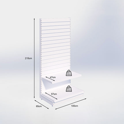 Wandstelling slatwall - H215 x B100 x D57 cm - 2 niveaus - Zwart