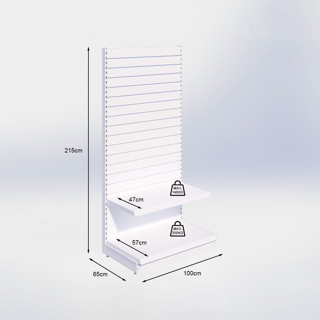 Wandstelling slatwall - H215 x B100 x D57 cm - 2 niveaus - Zwart