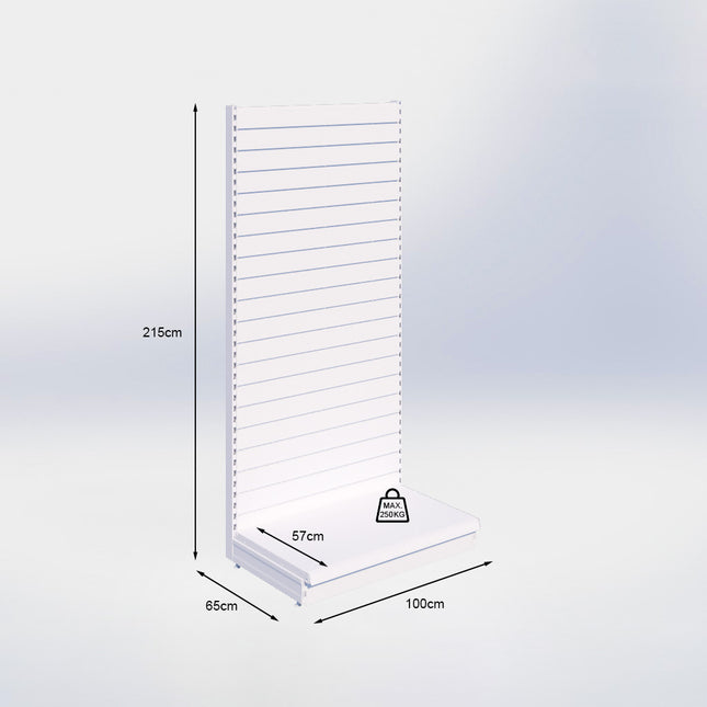Wandstelling slatwall - H215 x B100 x D57 cm - 1 niveau - Grijs