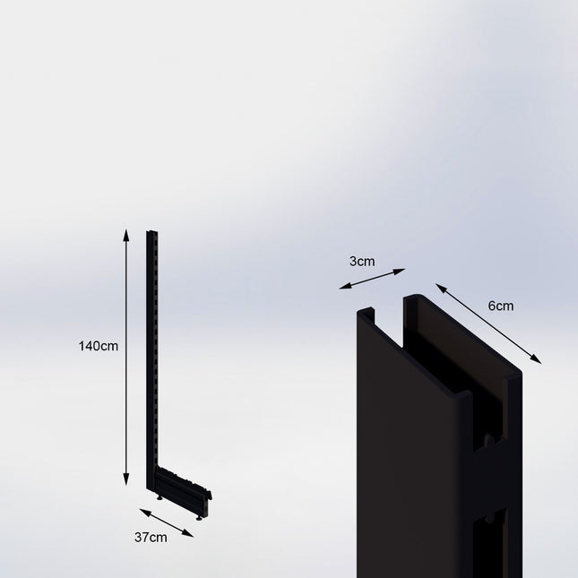 Staander Zwart (H x B x D) 140 cm x 3 cm x 6 cm met voet (D) 37 cm