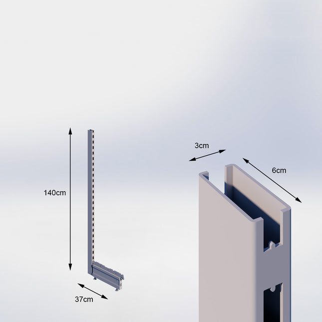 Staander Grijs (H x B x D) 140 cm x 3 cm x 6 cm met voet (D) 37 cm