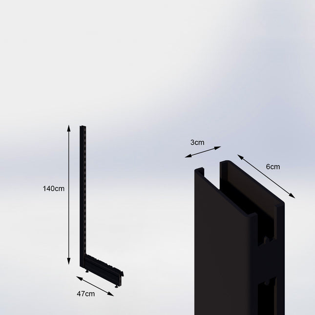 Staander Zwart (H x B x D) 140 cm x 3 cm x 6 cm met voet (D) 47 cm