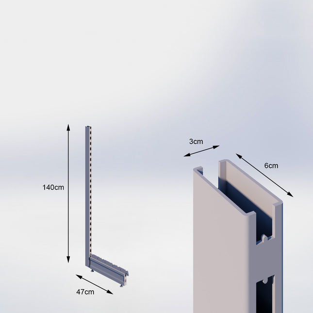 Staander Grijs (H x B x D) 140 cm x 3 cm x 6 cm met voet (D) 47 cm