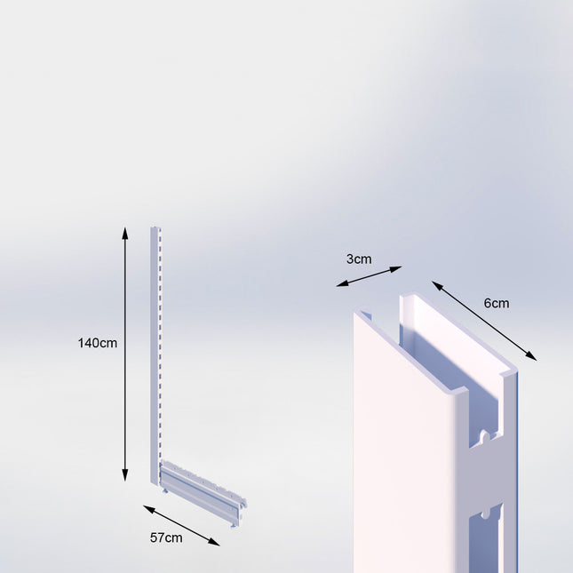 Staander Wit (H x B x D) 140 cm x 3 cm x 6 cm met voet (D) 57 cm