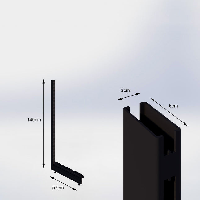 Staander Zwart (H x B x D) 140 cm x 3 cm x 6 cm met voet (D) 57 cm