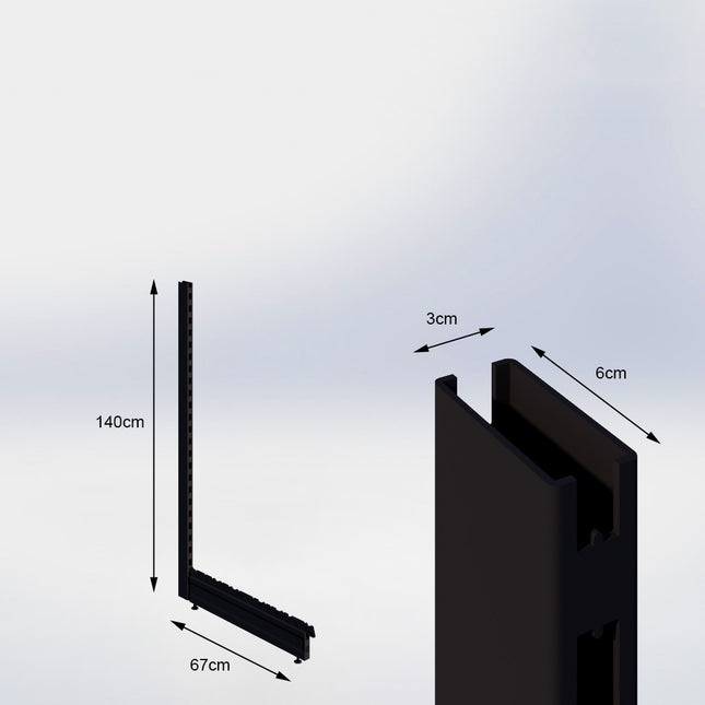 Staander Zwart (H x B x D) 140 cm x 3 cm x 6 cm met voet (D) 67 cm