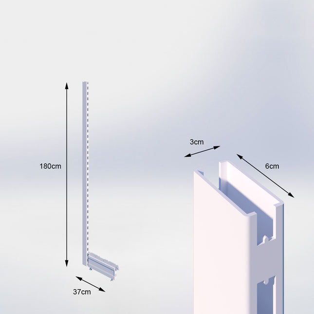 Staander Wit (H x B x D) 180 cm x 3 cm x 6 cm met voet (D) 37 cm