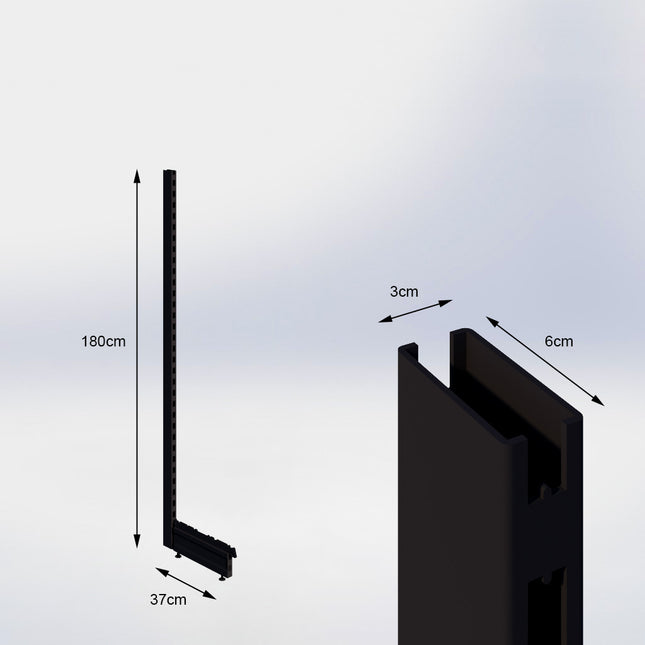 Staander Zwart (H x B x D) 180 cm x 3 cm x 6 cm met voet (D) 37 cm