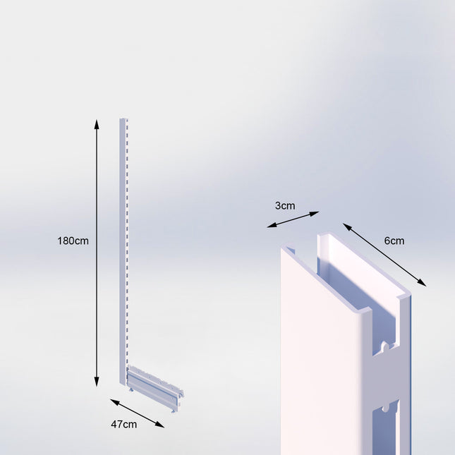 Staander Wit (H x B x D) 180 cm x 3 cm x 6 cm met voet (D) 47 cm