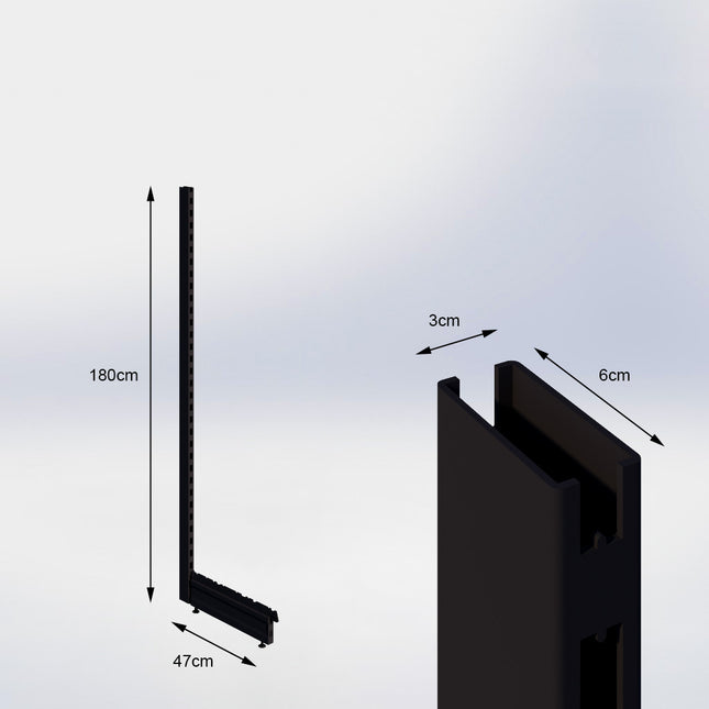 Staander Zwart (H x B x D) 180 cm x 3 cm x 6 cm met voet (D) 47 cm