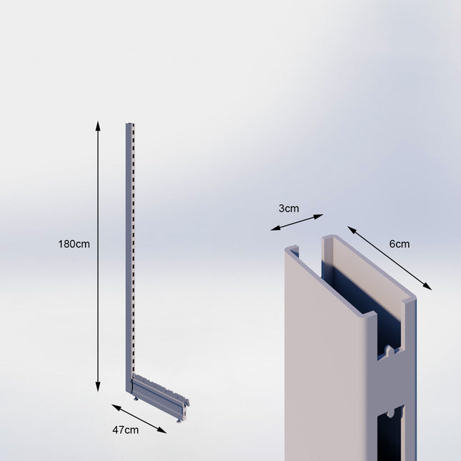 Staander Grijs (H x B x D) 180 cm x 3 cm x 6 cm met voet (D) 47 cm