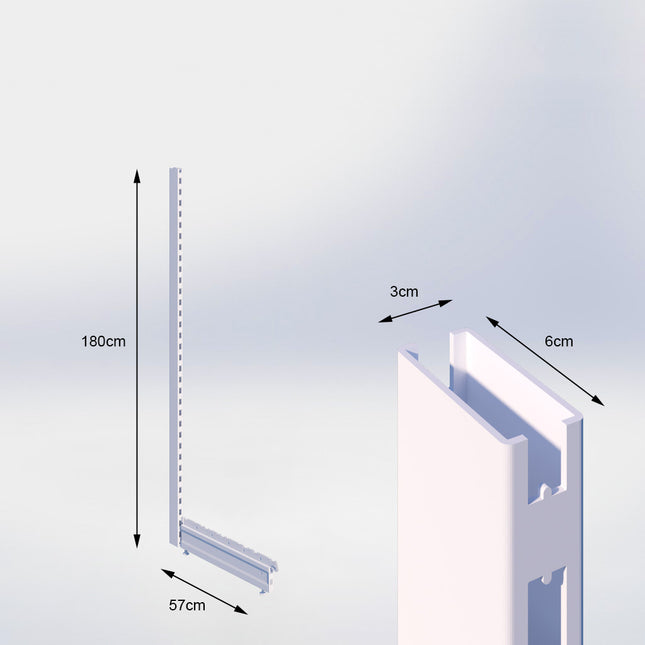 Staander Wit (H x B x D) 180 cm x 3 cm x 6 cm met voet (D) 57 cm