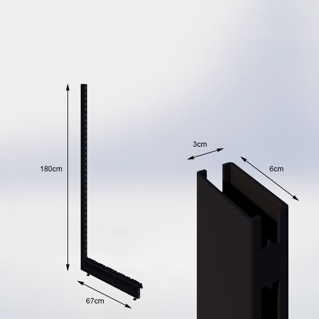 Staander Zwart (H x B x D) 180 cm x 3 cm x 6 cm met voet (D) 67 cm