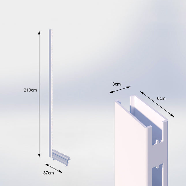 Staander Wit (H x B x D) 210 cm x 3 cm x 6 cm met voet (D) 37 cm