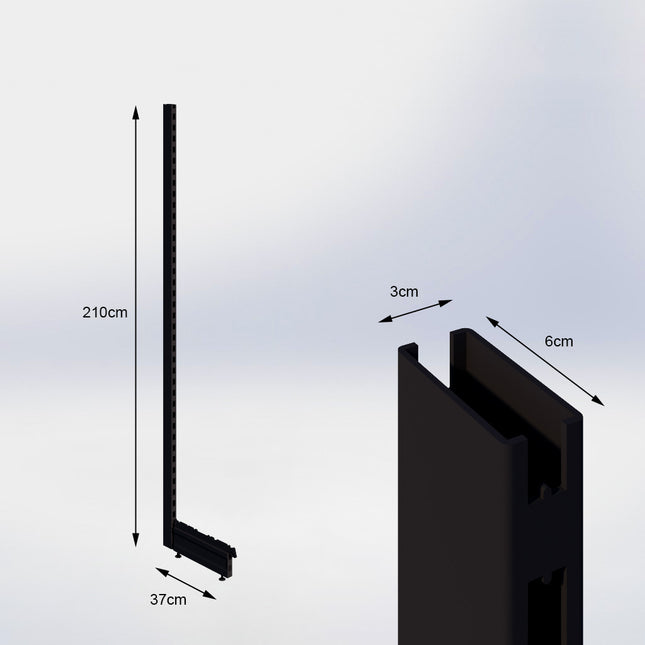 Staander Zwart (H x B x D) 210 cm x 3 cm x 6 cm met voet (D) 37 cm