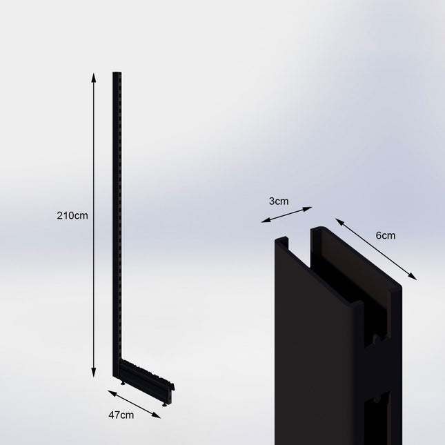 Staander Zwart (H x B x D) 210 cm x 3 cm x 6 cm met voet (D) 47 cm