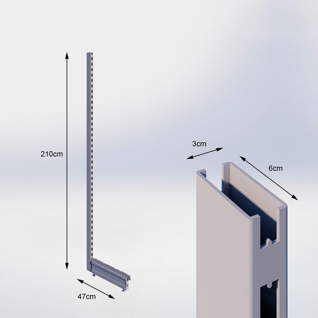 Staander Grijs (H x B x D) 210 cm x 3 cm x 6 cm met voet (D) 47 cm