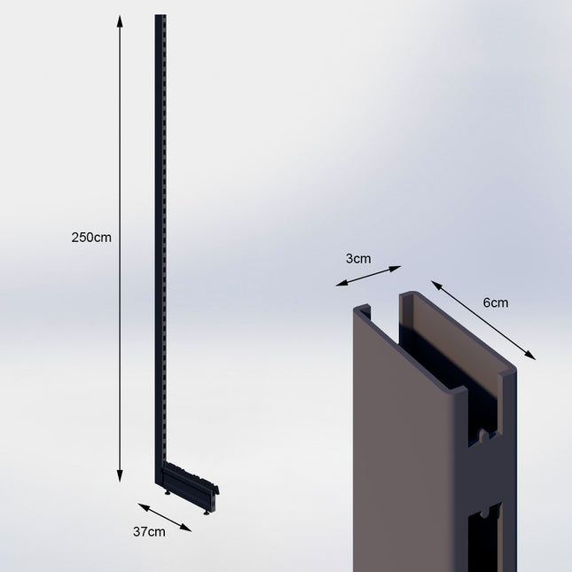 Staander Antraciet (H x B x D) 250 cm x 3 cm x 6 cm met voet (D) 37 cm