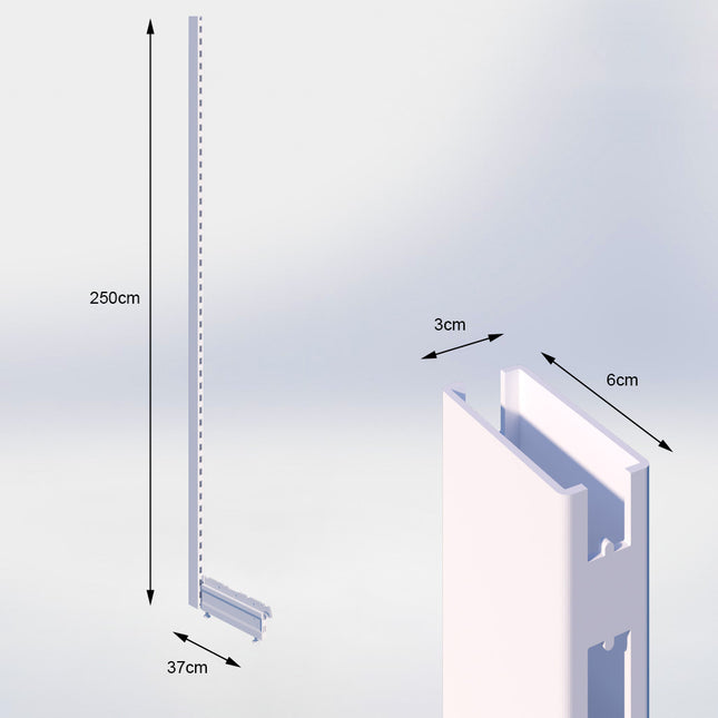 Staander Wit (H x B x D) 250 cm x 3 cm x 6 cm met voet (D) 37 cm