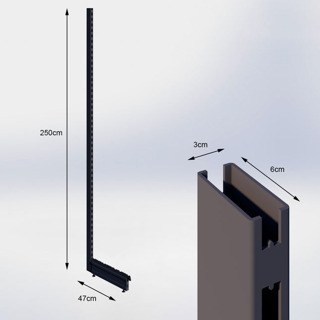 Staander Antraciet (H x B x D) 250 cm x 3 cm x 6 cm met voet (D) 47 cm