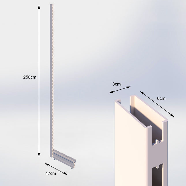 Staander Crème wit (H x B x D) 250 cm x 3 cm x 6 cm met voet (D) 47 cm